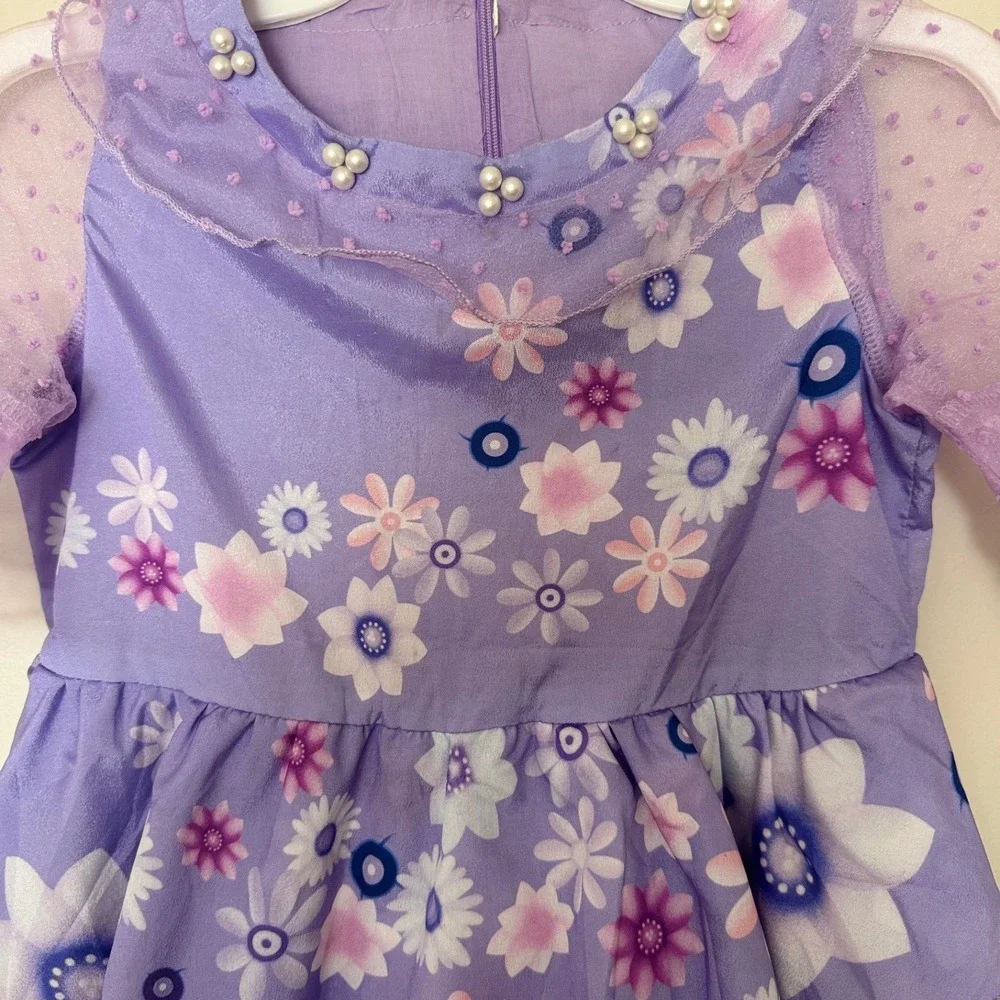 Unbranded Encanto Isabela Inspired Dress Purple Floral Ruffle Girls Size 7-8